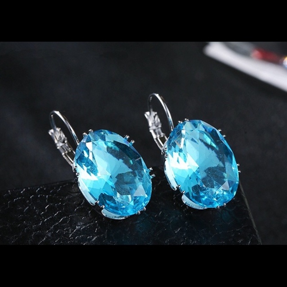 ❤️Radiant oval earring  sterling silver blue aqua